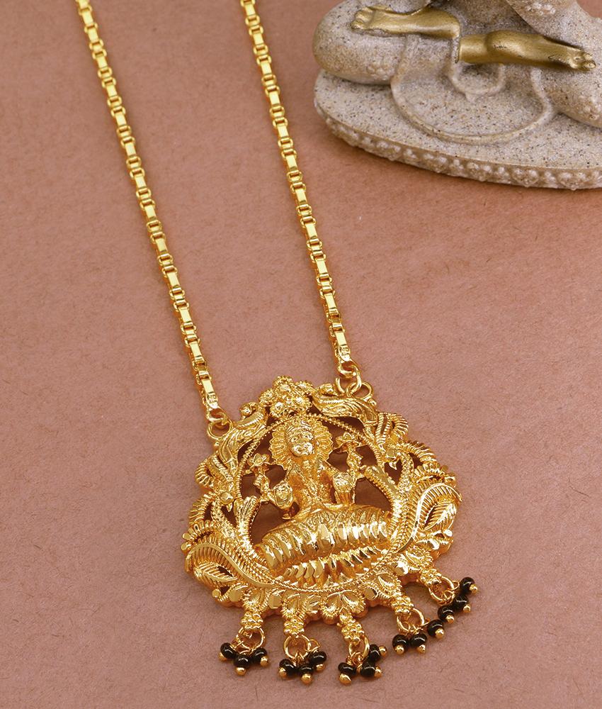 One Gram Gold Lakshmi Dollar Black Beads Design With Wheat Chain BGDR1261