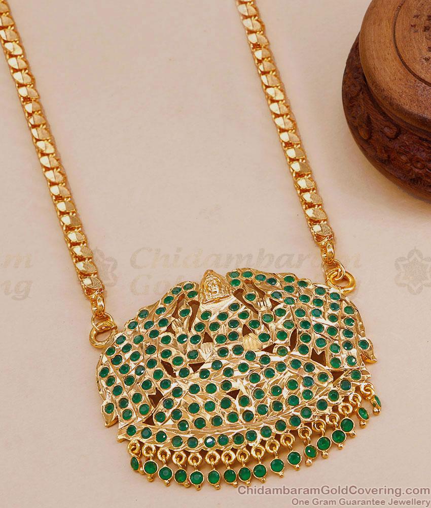 30 Inch Long Goddess Lakshmi Impon Dollar Chain With Green Stones BGDR1268-Lg