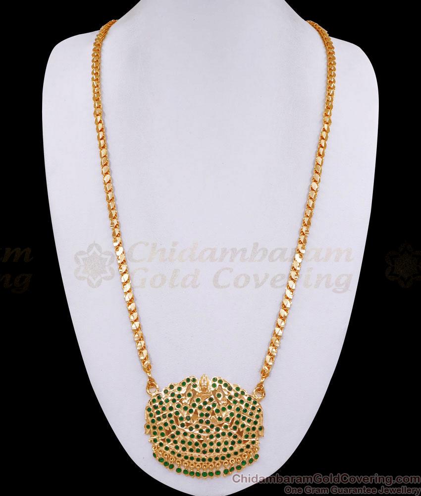 30 Inch Long Goddess Lakshmi Impon Dollar Chain With Green Stones BGDR1268-Lg