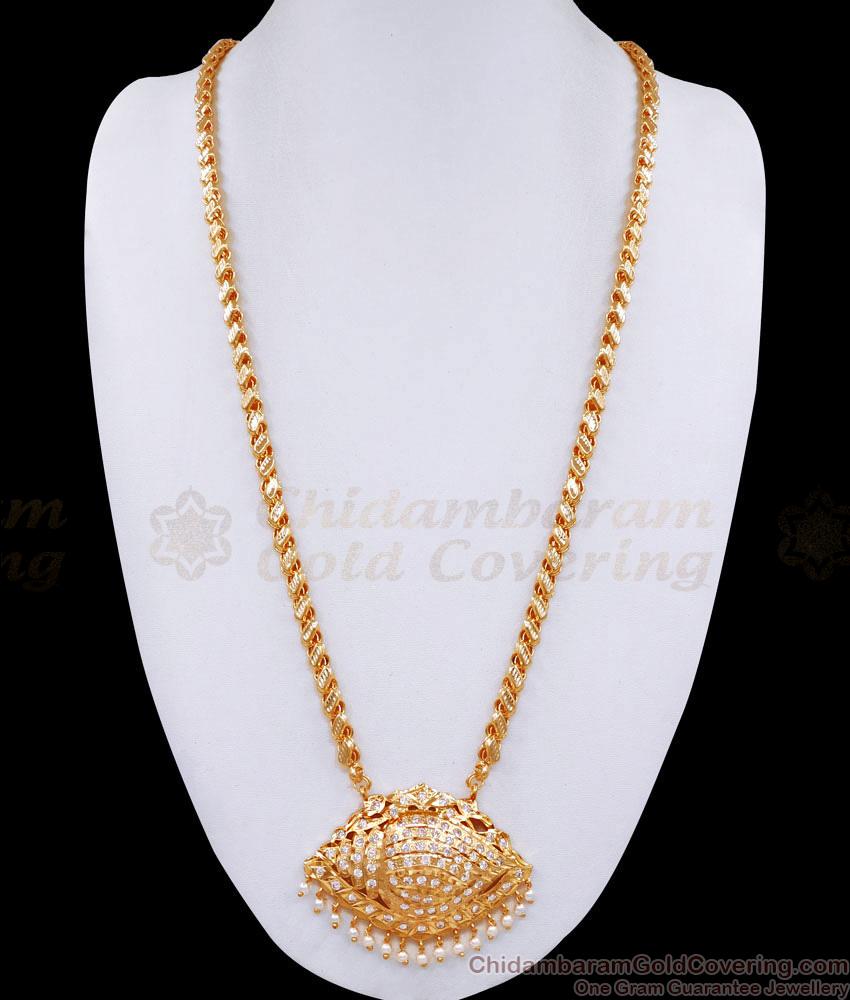 30 Inch Long Impon Dollar Chain Vishnu Sangu With Pearls BGDR1274-Lg