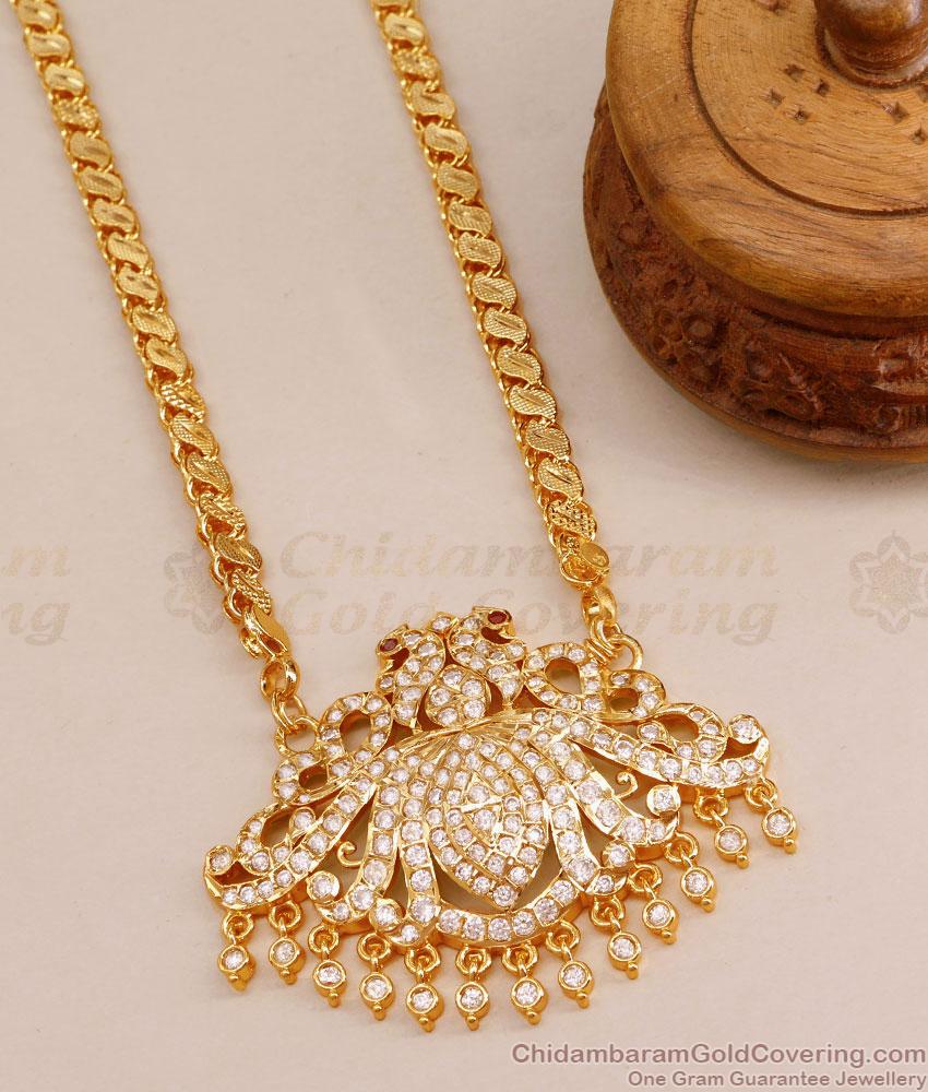 30 Inch Long Beautiful Peacock Design White Stone Impon Dollar Chain BGDR1276-Lg