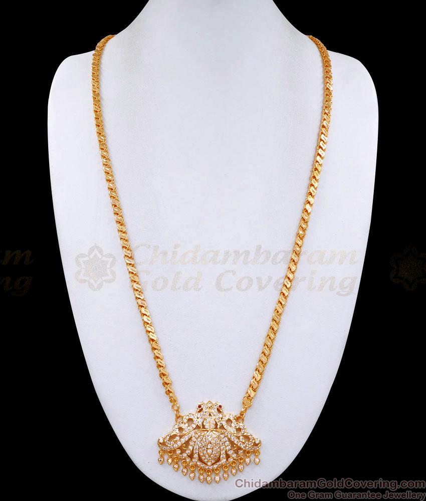 30 Inch Long Beautiful Peacock Design White Stone Impon Dollar Chain BGDR1276-Lg