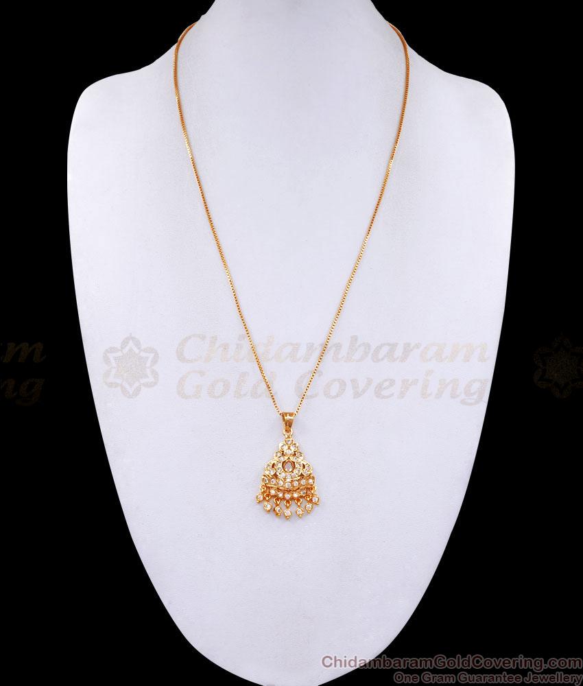 Regular Use White Stone Impon Pendant Thin Gold Chain Design BGDR1291