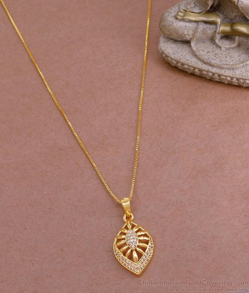 Full White Stone Floral Design 1 Gram Gold Long Pendant Chain BGDR1316