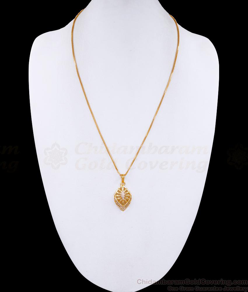 Full White Stone Floral Design 1 Gram Gold Long Pendant Chain BGDR1316