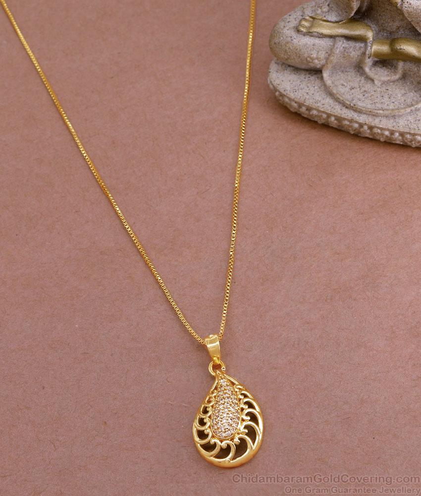 Elegant Flower Design Ad Stone Pendant With Thin Gold Chain BGDR1317