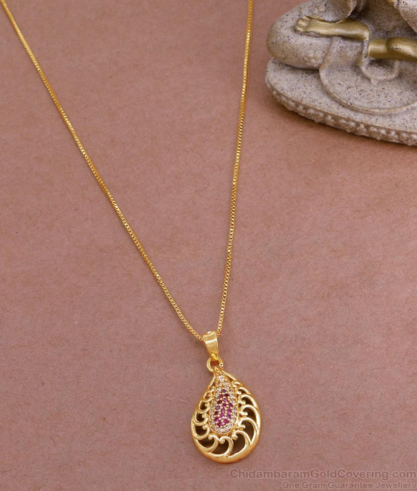 Pure One Gram Gold Imitation Pendant Chain Ruby White Design BGDR1318