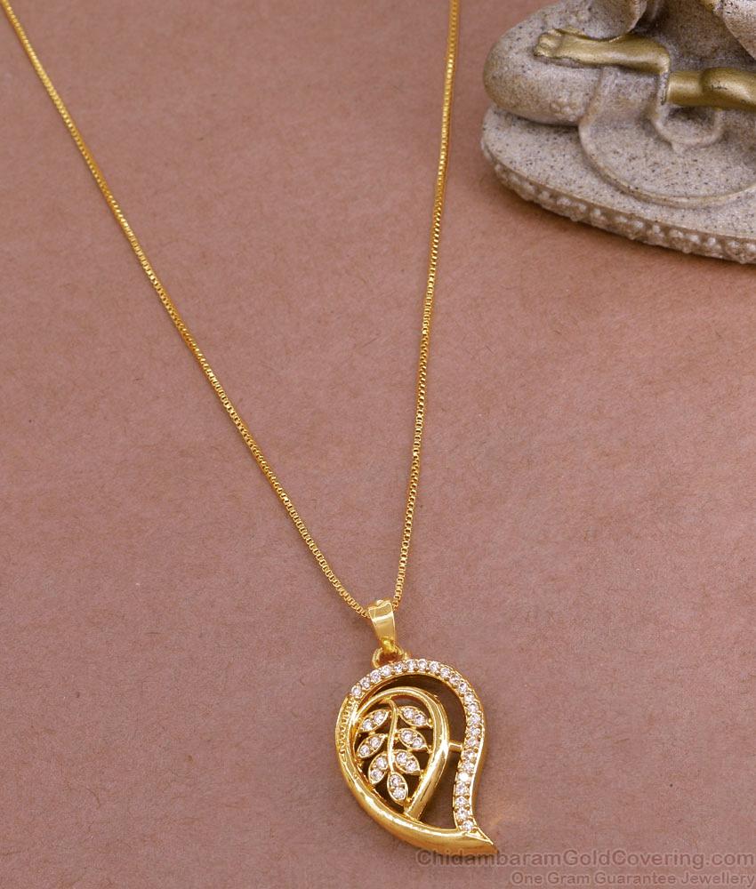 Beautiful White Stone Leaf Pendant With Long Gold Plated Thin Chain BGDR1322