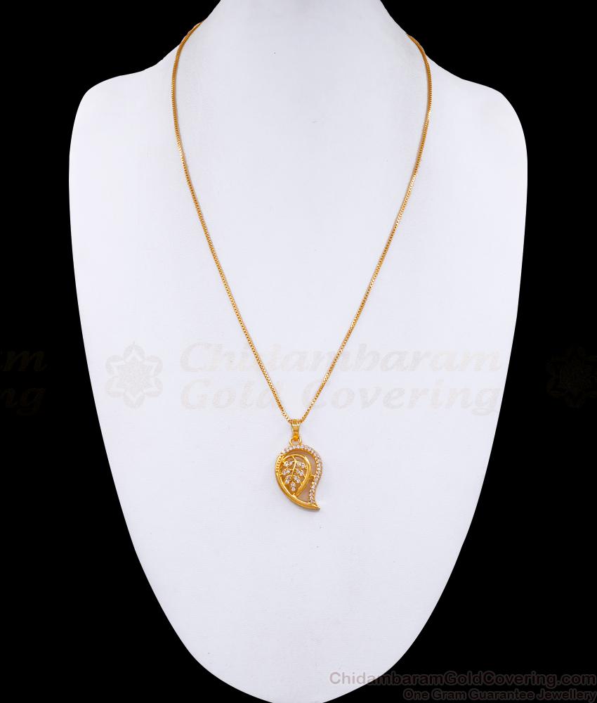 Beautiful White Stone Leaf Pendant With Long Gold Plated Thin Chain BGDR1322