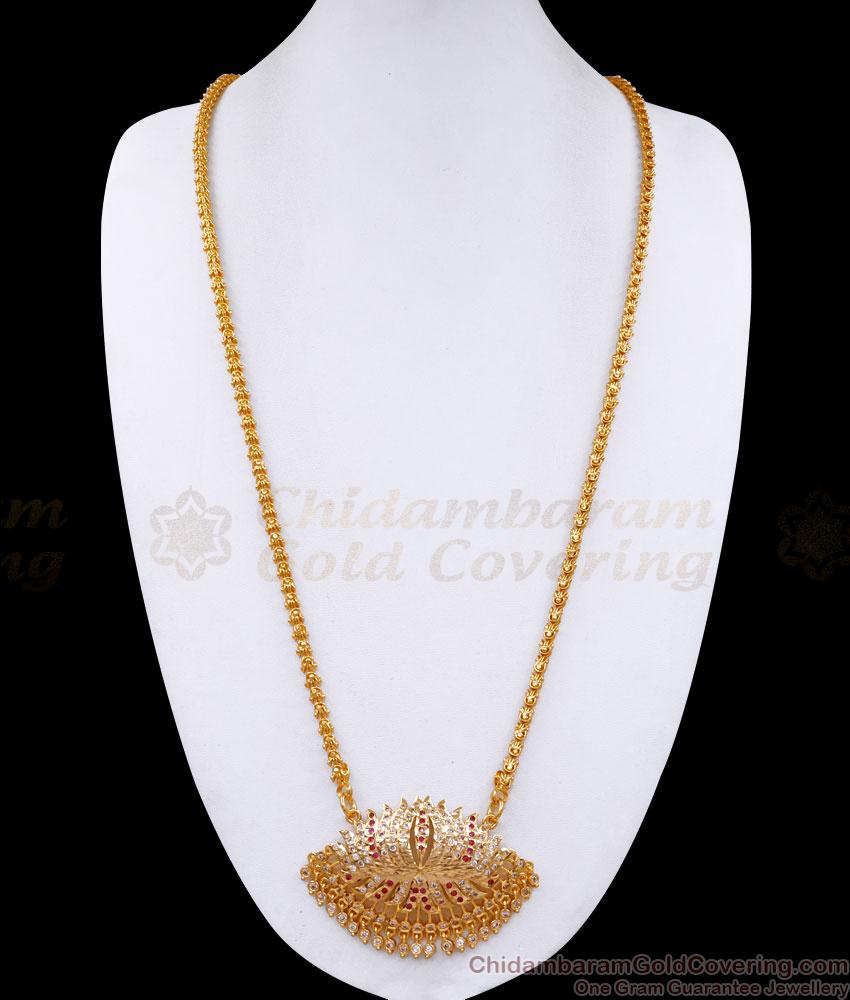 30 Inch Long Real Impon Gold Plated Lotus Dollar Chain For Women BGDR1327-Lg