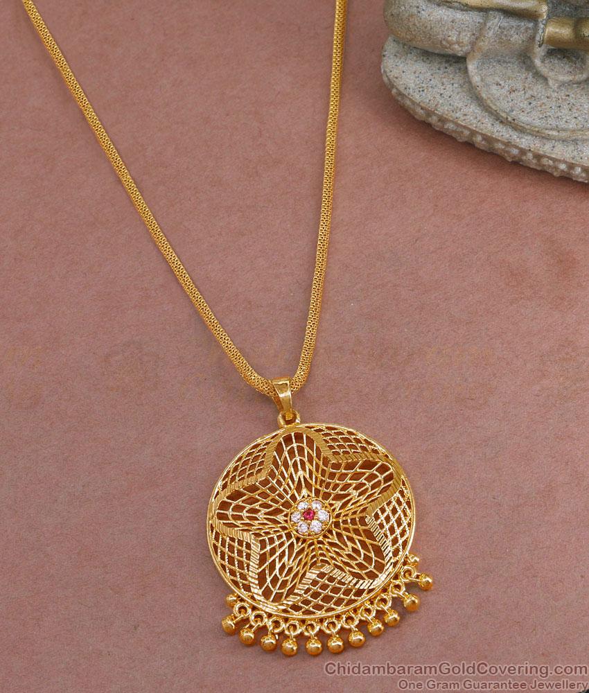 30 Inch Long Simple Gold Design Cz Stone Dollar With Thin Chain BGDR1330-Lg