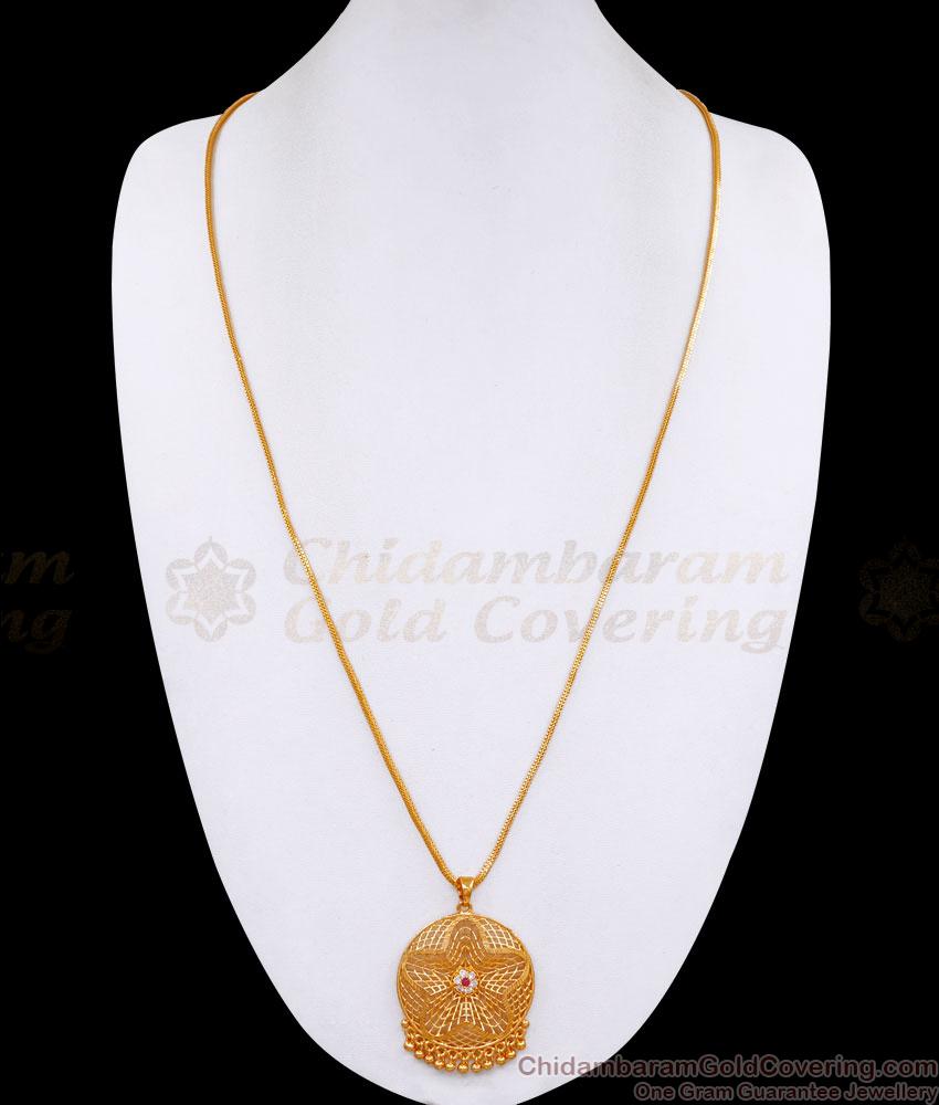 30 Inch Long Simple Gold Design Cz Stone Dollar With Thin Chain BGDR1330-Lg