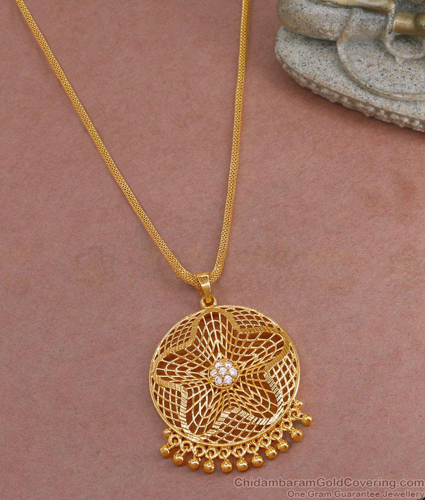 30 Inch Long Latest White Stone Flower Design Gold Dollar Chain With Price BGDR1331-Lg