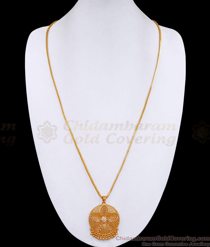 30 Inch Long Latest White Stone Flower Design Gold Dollar Chain With Price BGDR1331-Lg