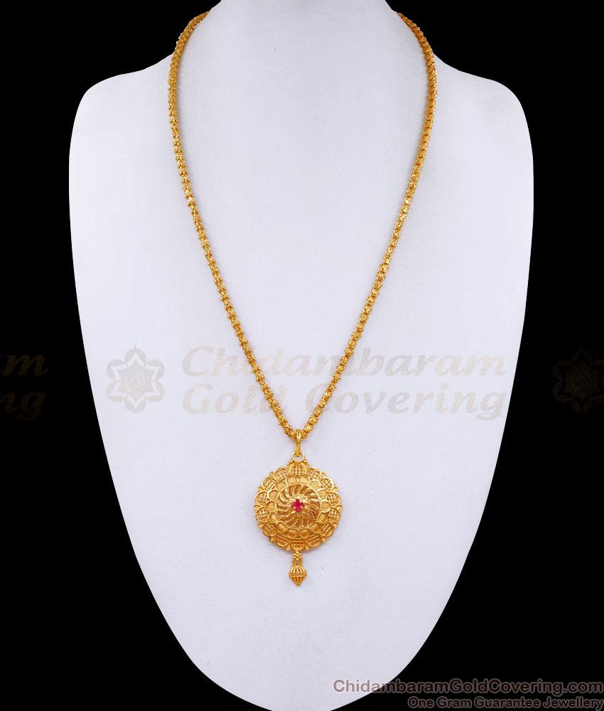 Regular Use Ruby Stone Pendant With 1 Gram Gold Chain BGDR1339