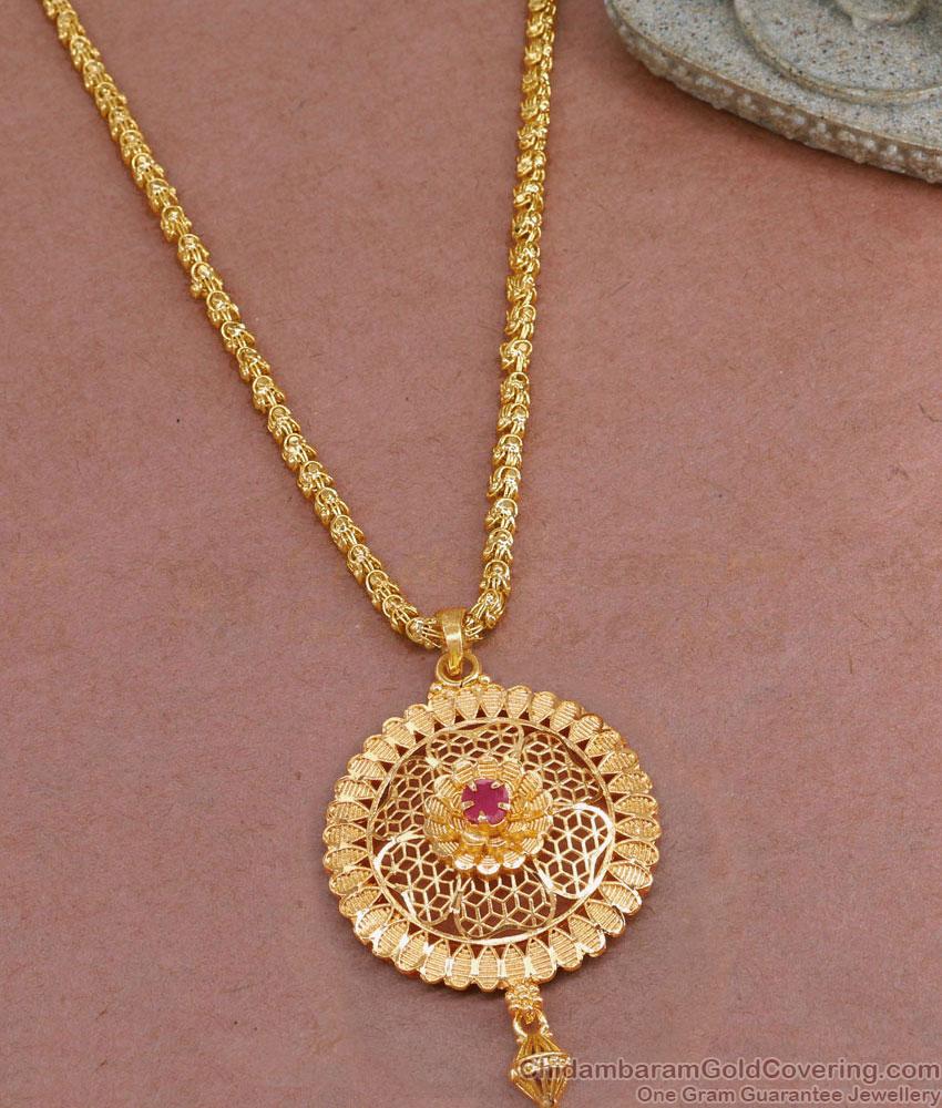 One Gram Gold Daily Wear Ruby Pendant Chain For Women BGDR1341