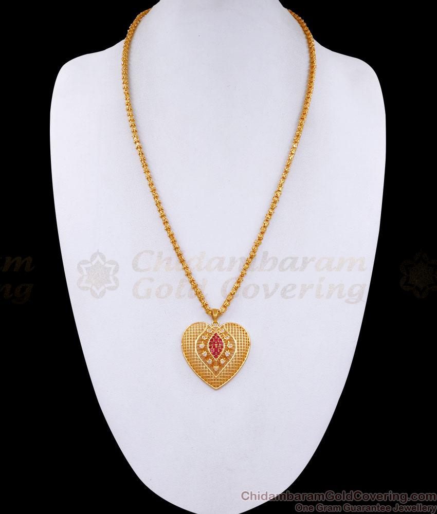 3D Heart Shaped Ruby Stone Gold Pendant Chain For Married Women BGDR1342