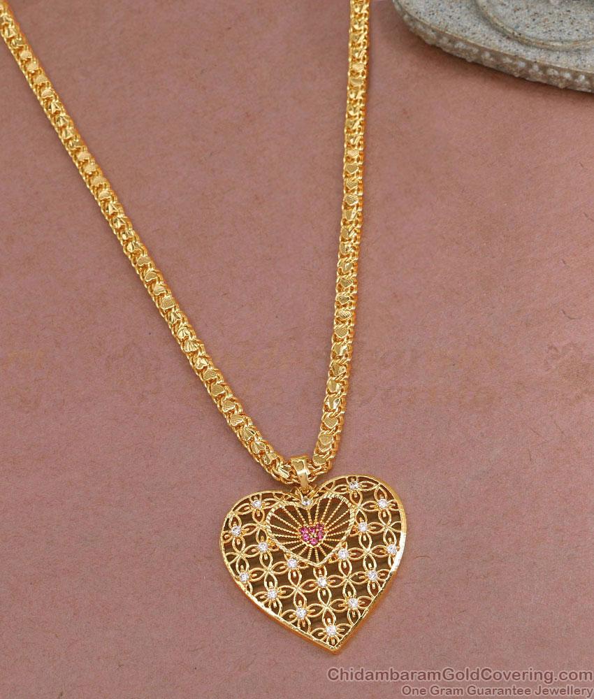 Unique Heart Shaped Ad Stone Pendant Gold Imitation Chain BGDR1348