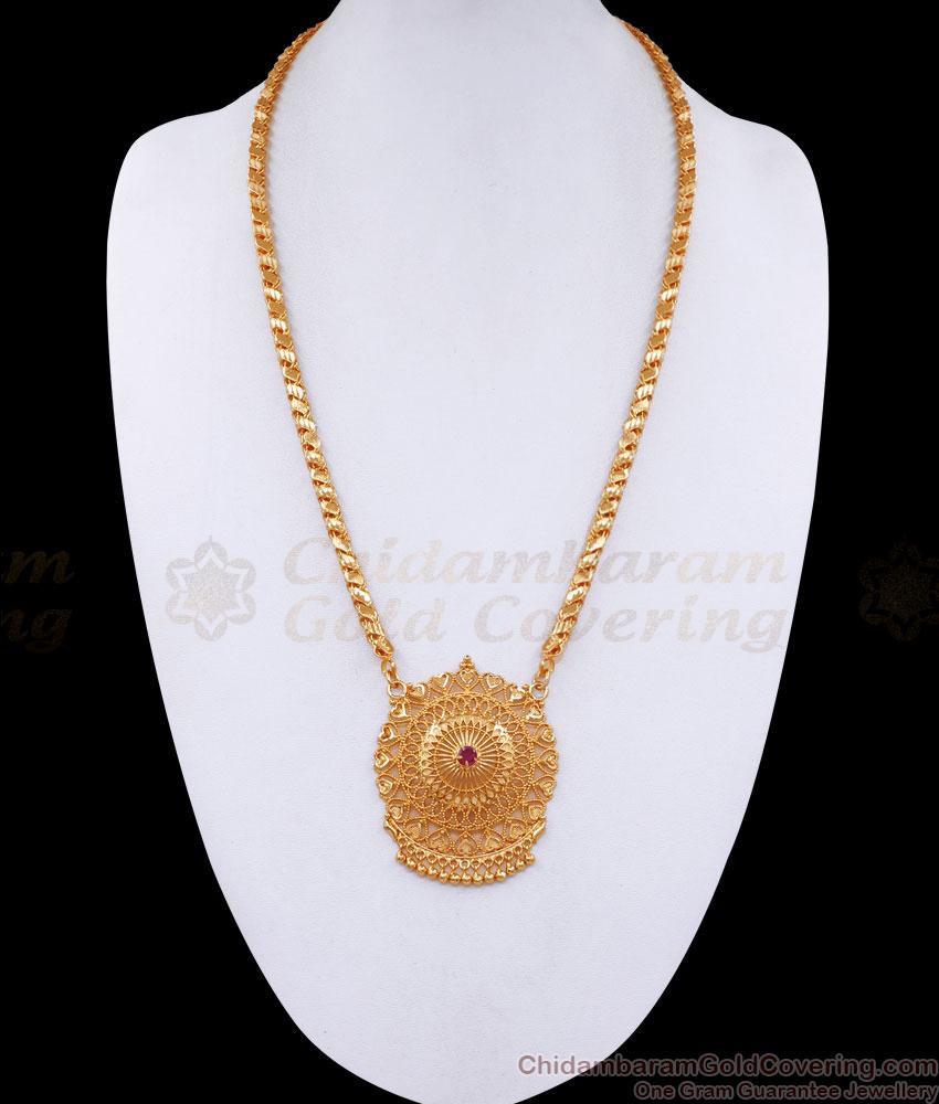 Beautiful Gold Plated Heart Dollar Chain With Ruby Stone BGDR1350