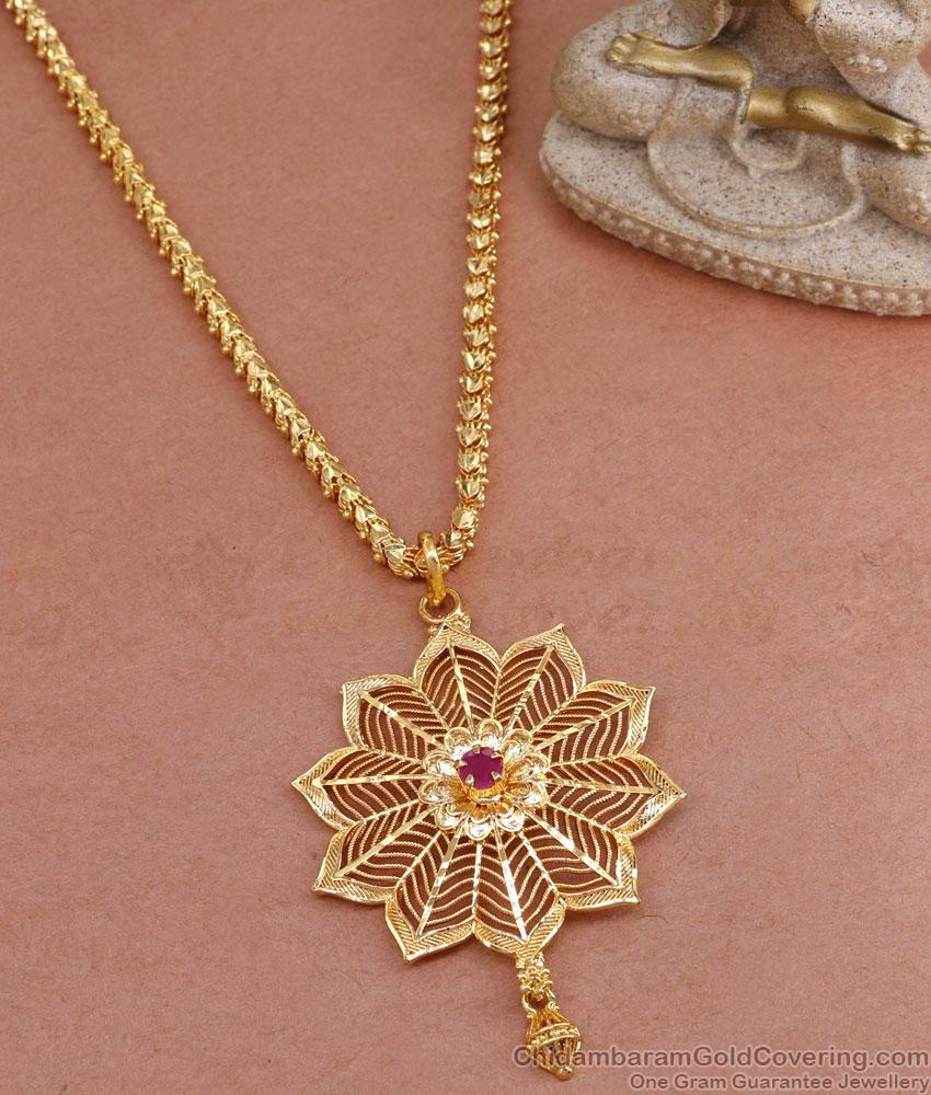 Buy Stylish 1 Gram Gold Ruby Pendant With Heart Chain BGDR1354