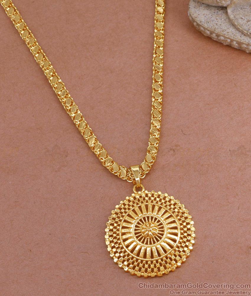 Plain One Gram Gold Round Pendant Chain For Regular Use BGDR1357