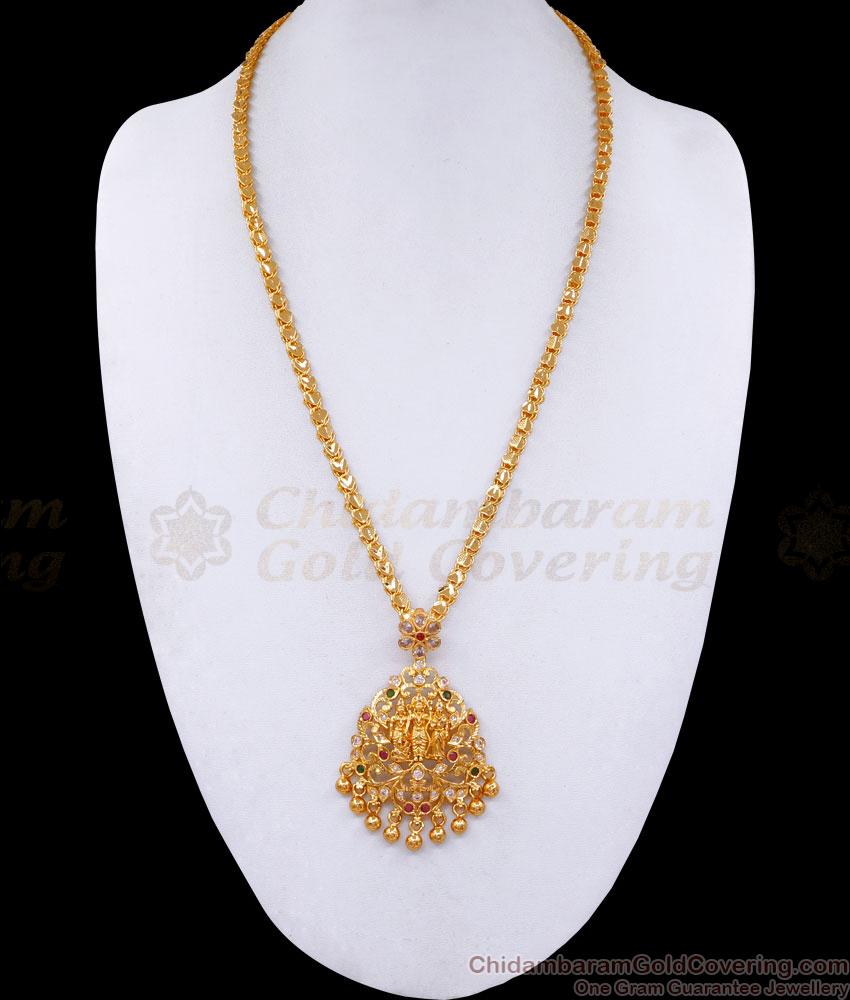 Lord Ram Lakshman Sita Gold Pendant Multi Stone Design With Heart Chain BGDR1363