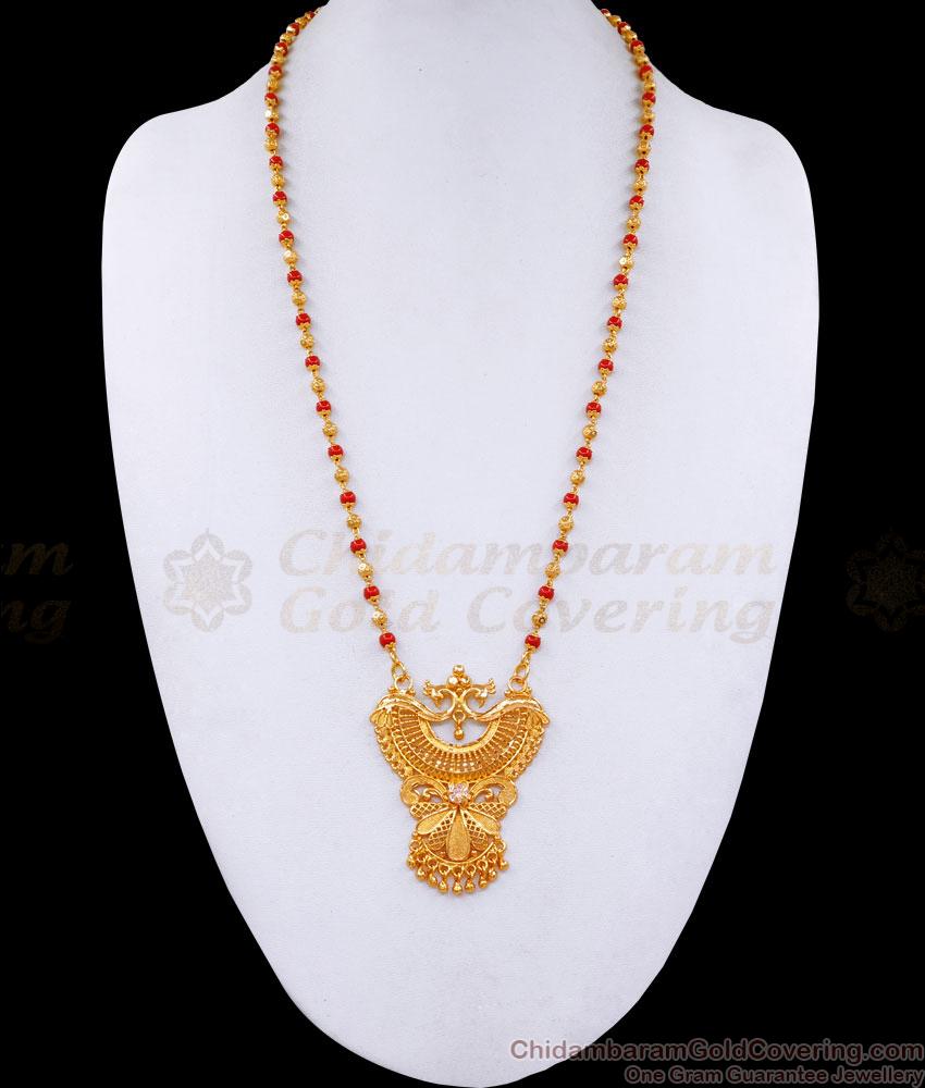 New Arrival Gold Imitation Peacock Pendant Red Coral Chain Online BGDR1365