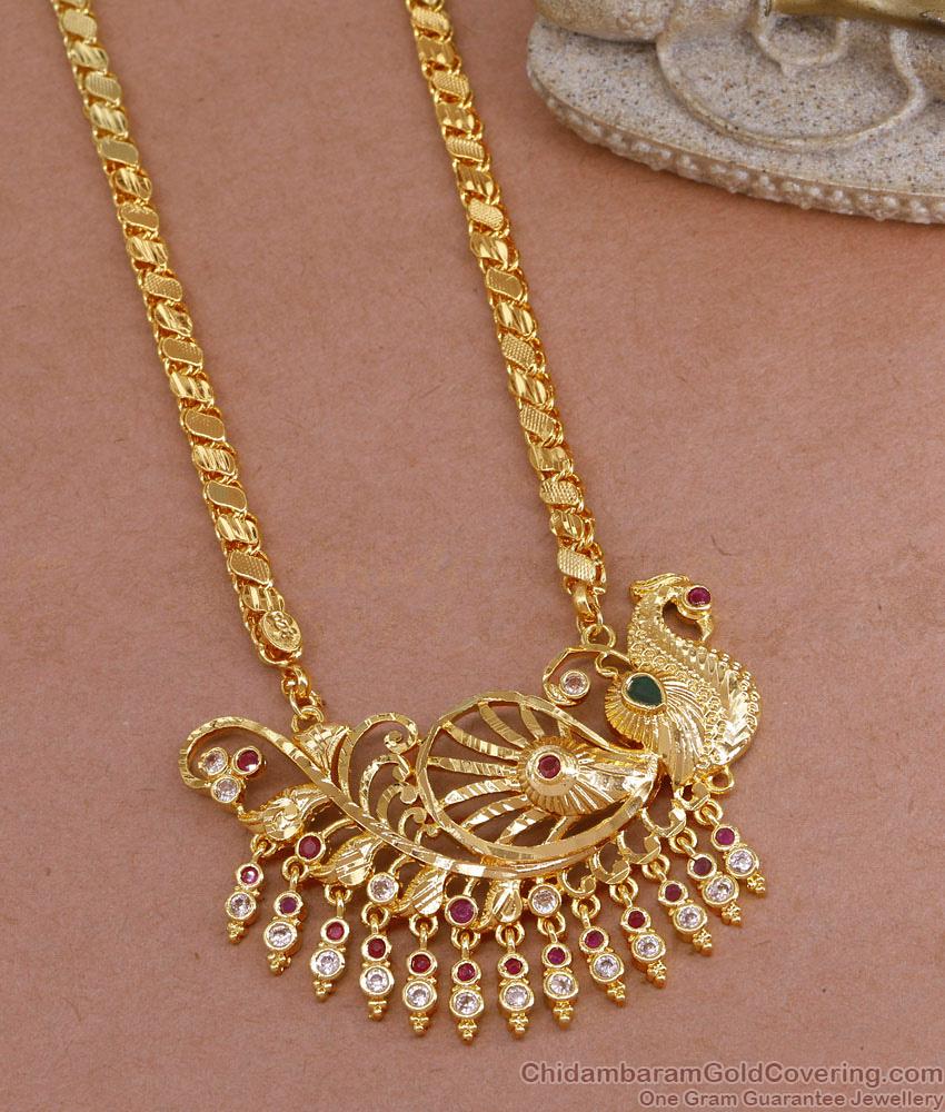 Premium Gold Plated Peacok Dollar Chain Multi Stone Design BGDR1367