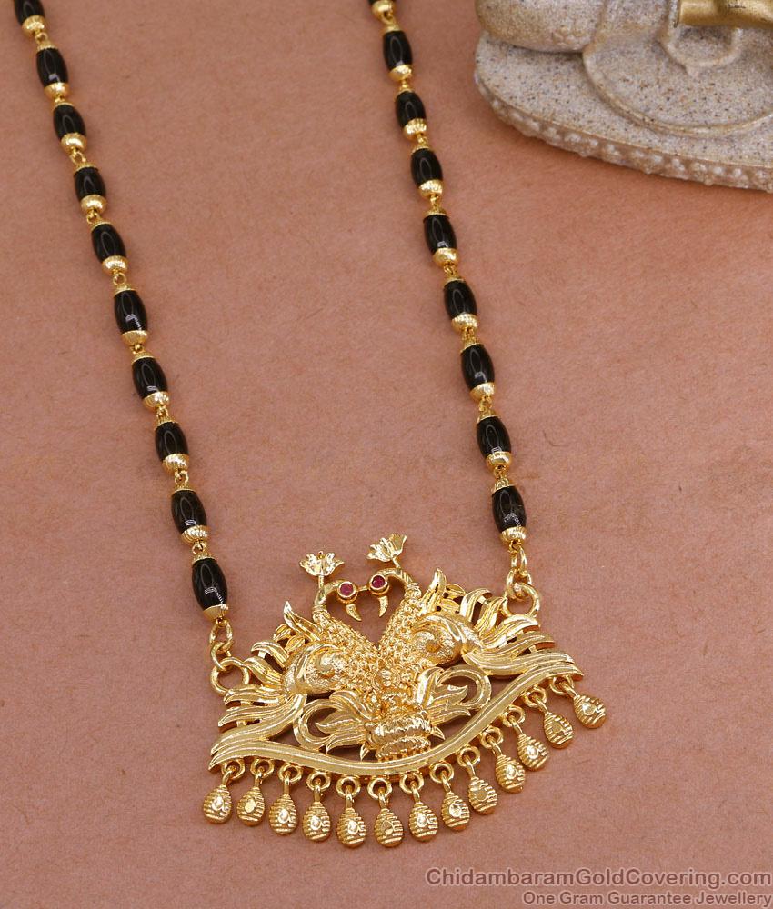 Attractive Dual Swan Gold Pendant With Black Crystal Chain Shop Online BGDR1369