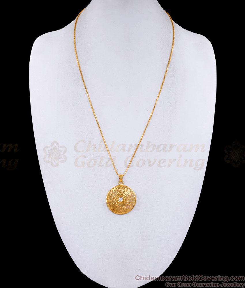 Beautiful Round White Stone Pendant With Thin Gold Chain BGDR1372