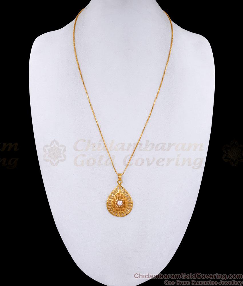 Simple Daily Wear Gold Plated Dollar Chain With White Stone BGDR1374