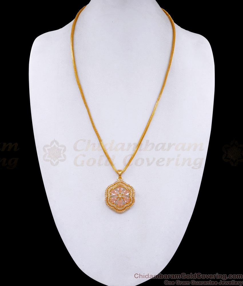 Glittering Pink Stone Diamond Pendant With Gold Plated Chain BGDR1376