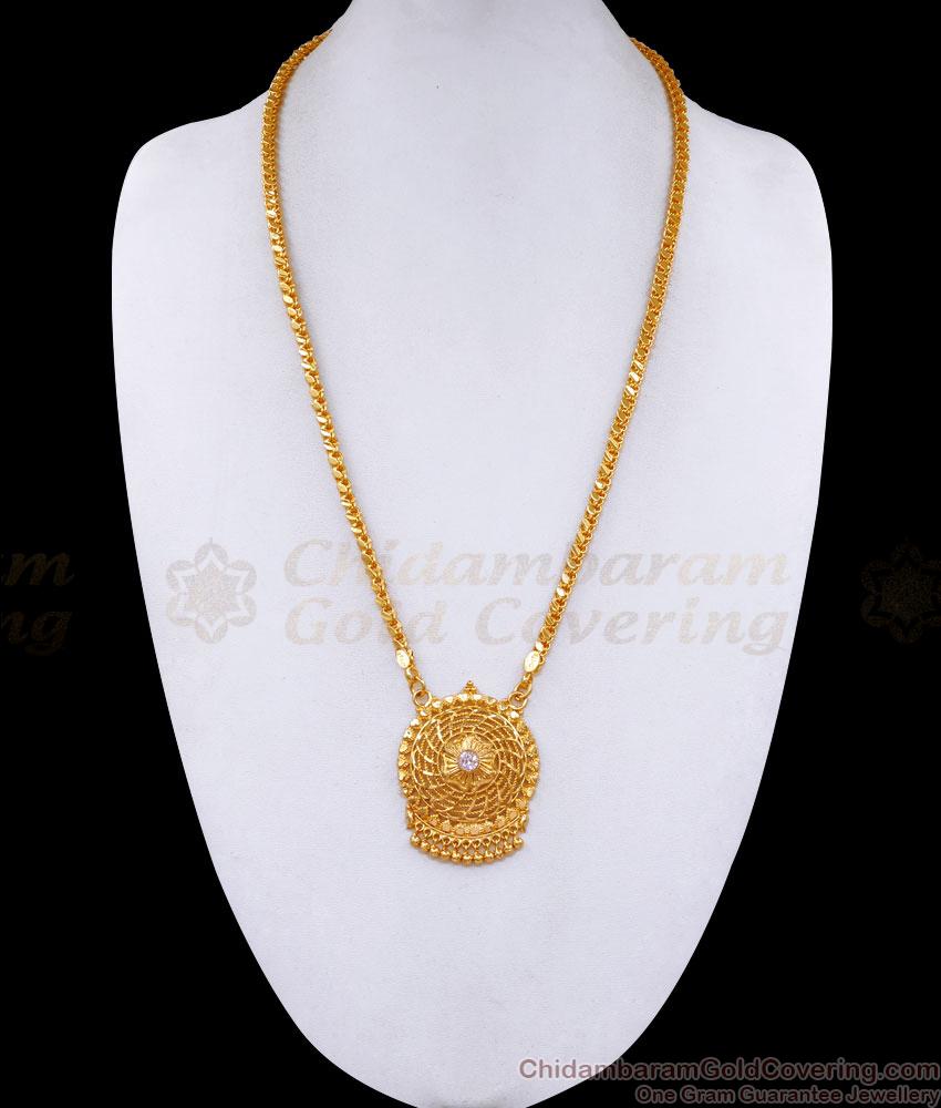 Buy Gold Plated White Stone Dollar Heart Design With Long Chain BGDR1385