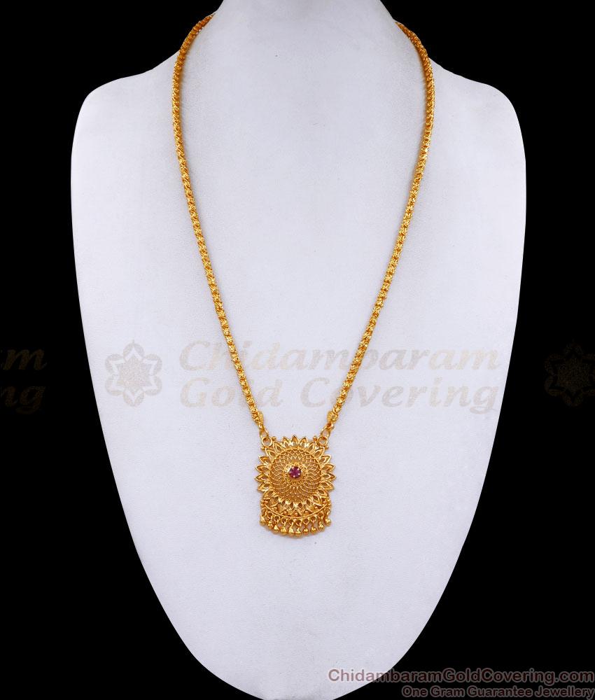 Trendy Micro Gold Plated Ruby Stone Dollar Chain For Women BGDR1386