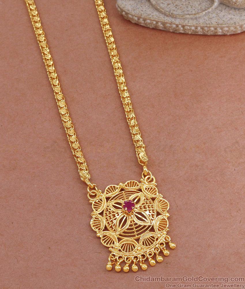 Traditional Gold Plated Ruby Stone Dollar With Heart Chain BGDR1389