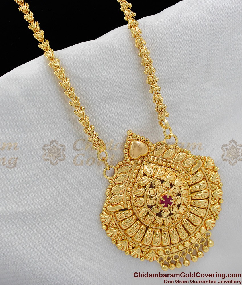 Single Red Stone Gold Dollar Chain For ladies BGDR314