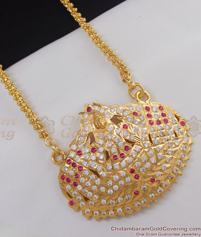 Big Impon Gajalakshmi Multi Color Stone Gold Plated Dollar Chain Five Metal Design BGDR356