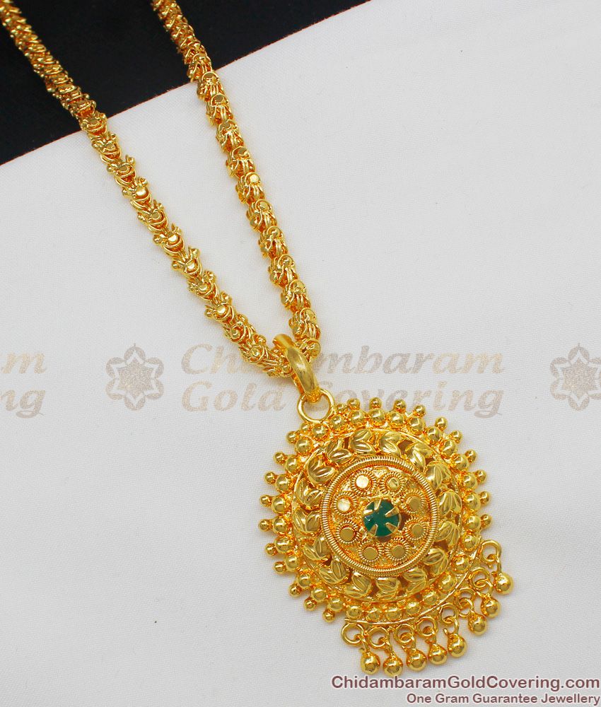 Kerala Design Gold Plated Classic Dollar Chain With Emerald Stone Regular Wear Jewelry BGDR419