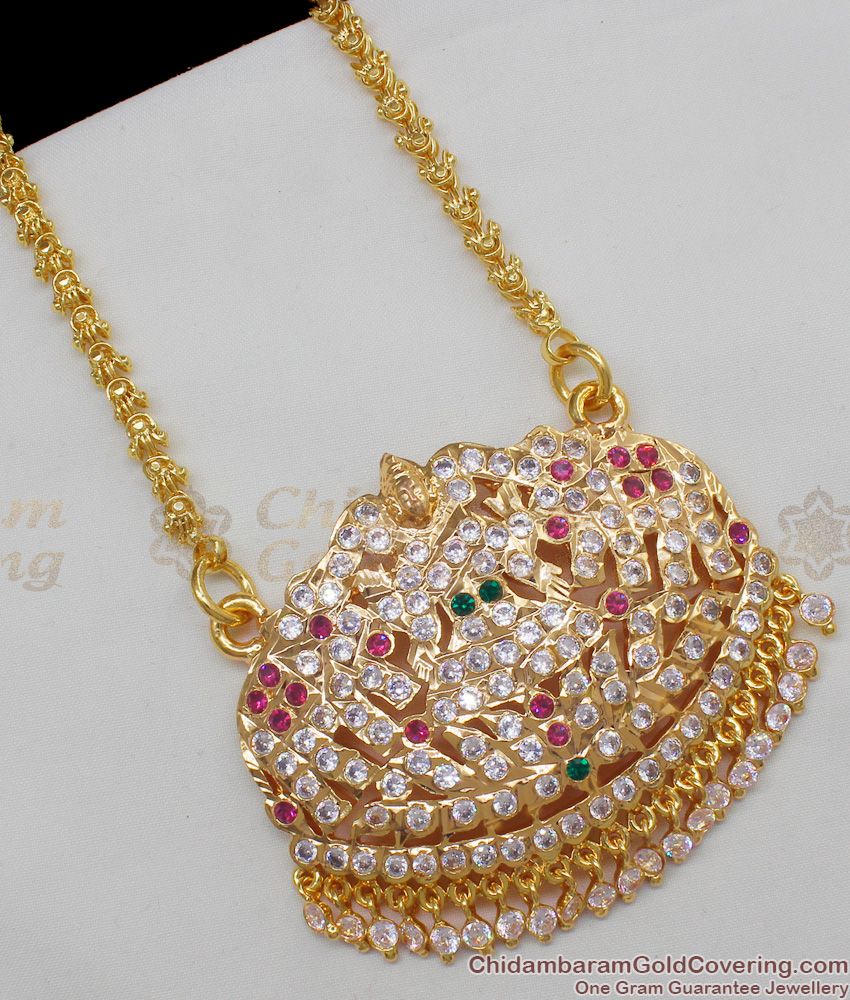 Big Gajalakshmi Design Ayimpon Multi Color Stones With Beads Dollar Chain BGDR420