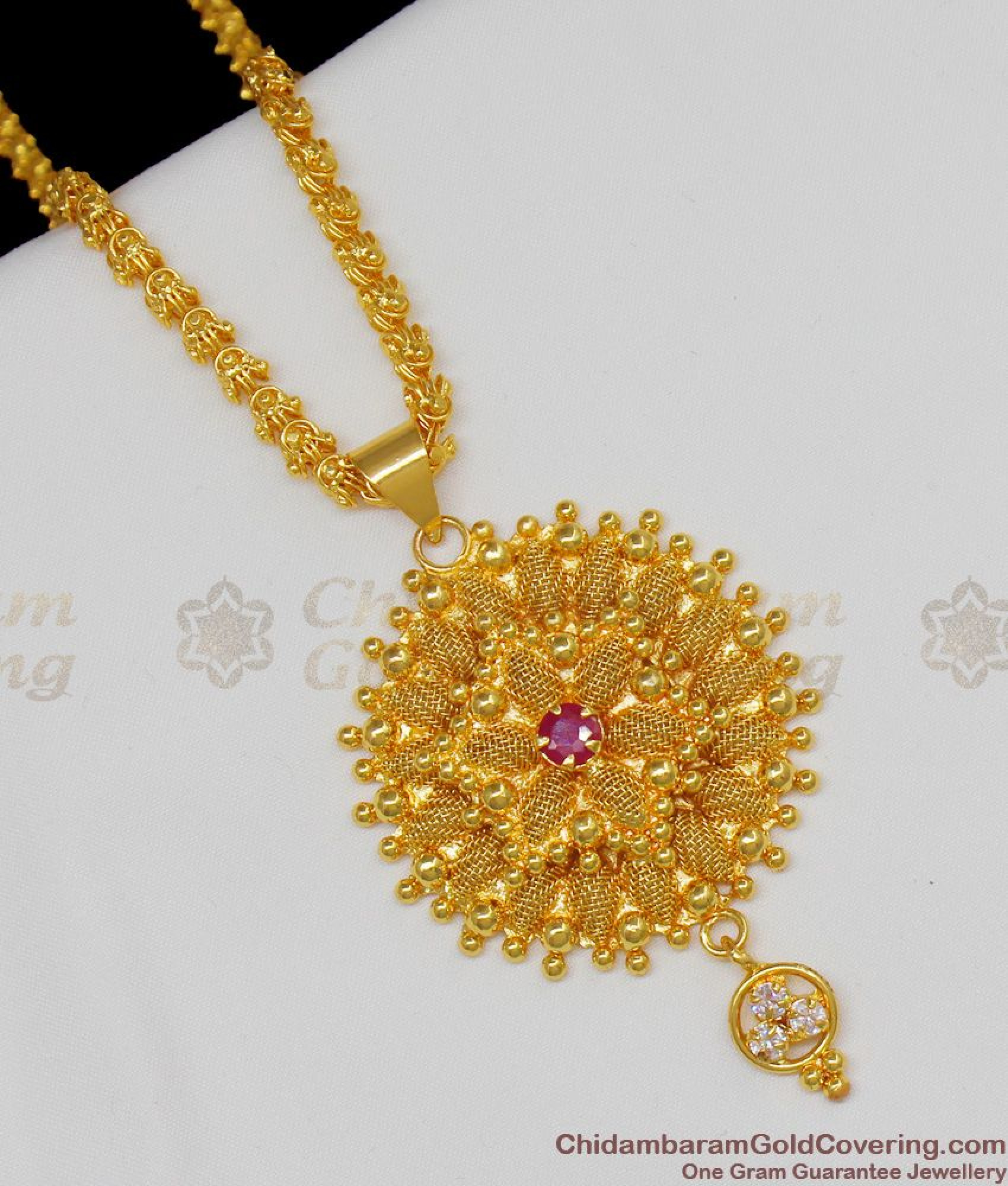 Dazzling Ruby Stone Flower Design Dollar Gold Finish Chain For Ladies ...