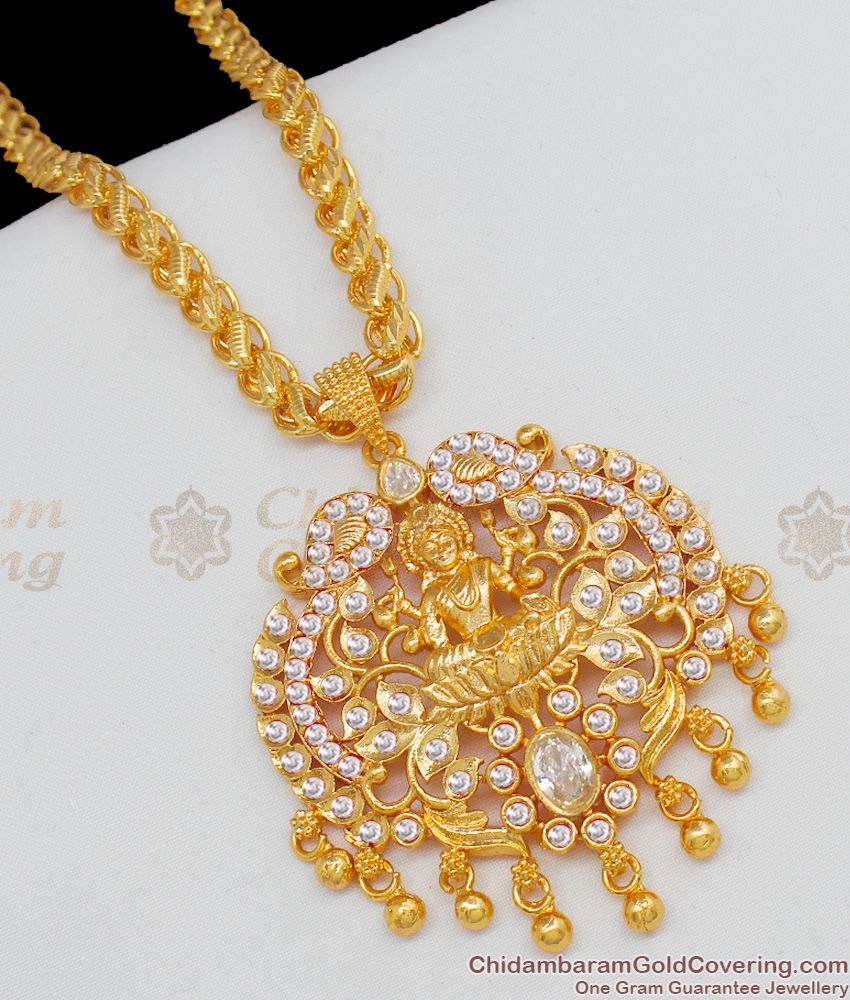 Sparkling Full White Stone Lakshmi Dollar Design Gold Chain For Women BGDR503