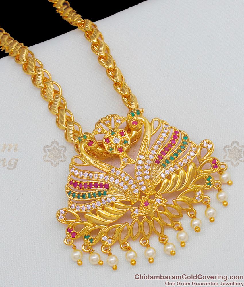 Grand Double Swan Dollar Pearl Beads One Gram Gold Lotus Chain Collections BGDR504