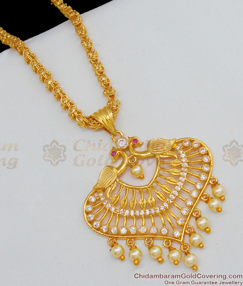 Beautiful Peacock Design Dollar Pearl Beads Design Gold Chain For Ladies BGDR508