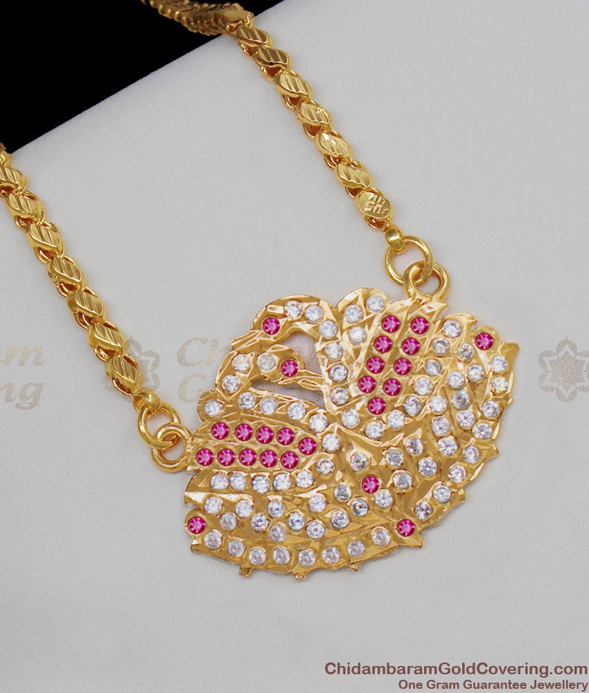 Amazing Double Swan Gold Impon With Multi Color Gati Stone Dollar Chain Collection BGDR509