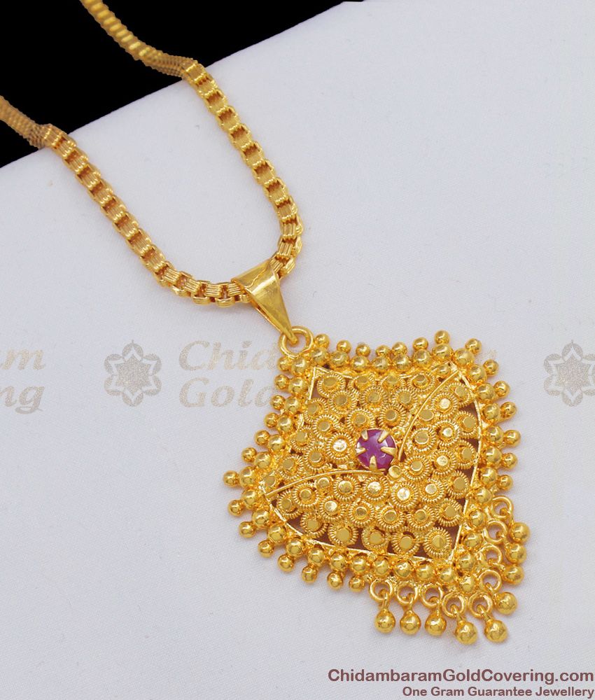 Dazzling Gold With Single Ruby Stone One Gram Dollar Chain At Low Price BGDR510