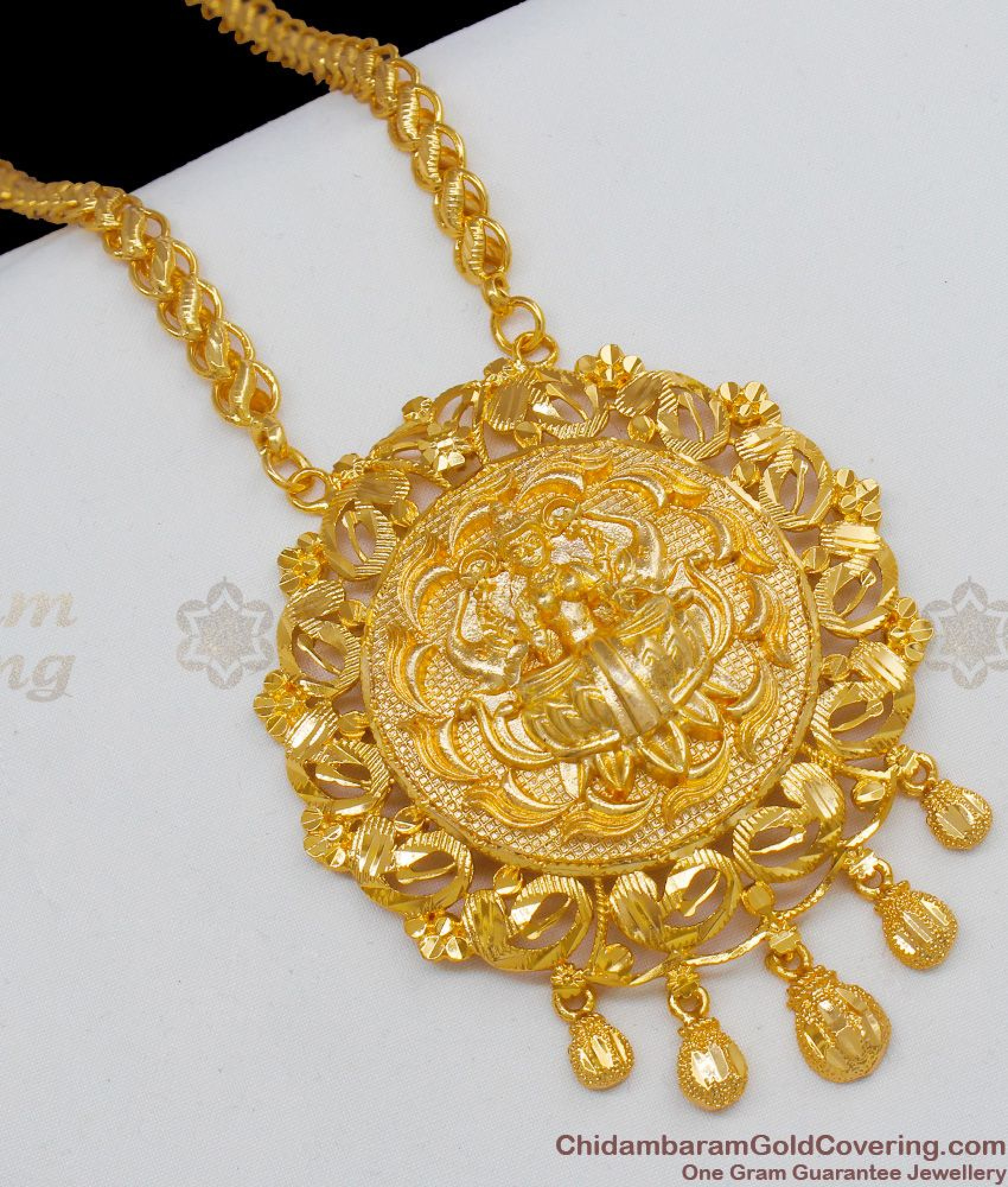 Attractive Bridal Wear Lakshmi Design Real Gold Dollar Thick Chain For ...