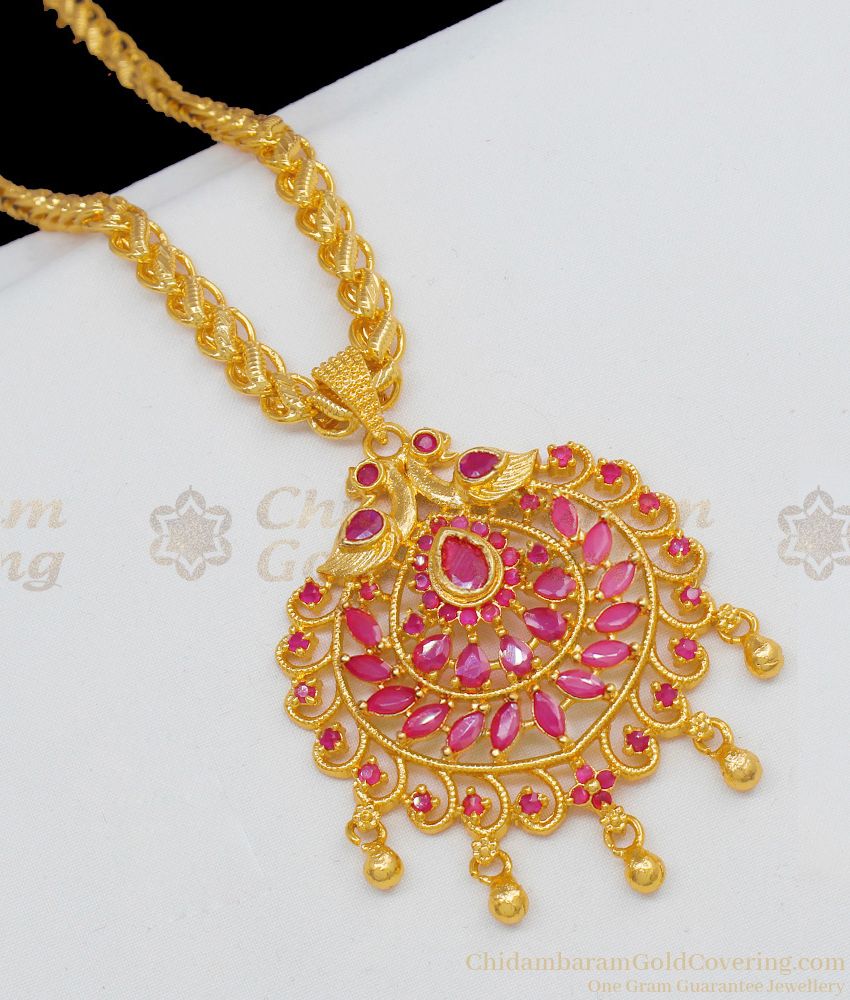 Artistic Design Gold Plated Dollar Chain With Full Ruby Stone Jewelry BGDR527