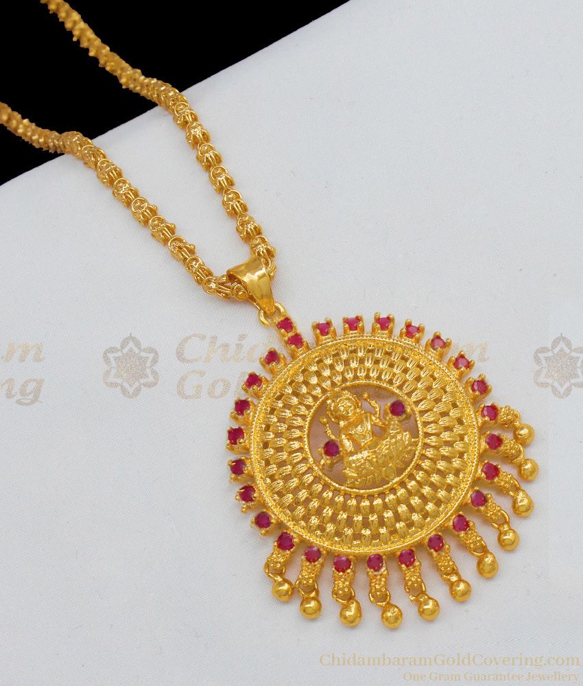 Aspiring Lakshmi Round Model With Full Ruby Stone Dollar Gold Chain For Women BGDR532