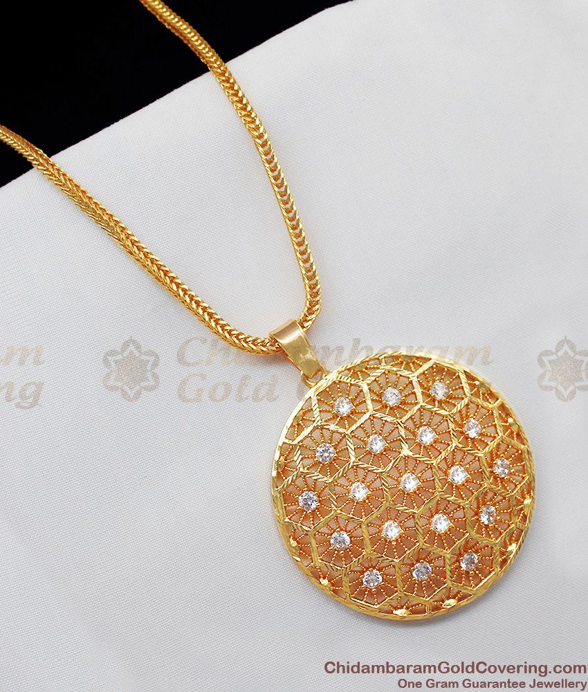 Round Artistic CZ White Stone Gold plated Dollar Chain For Ladies Daily Use BGDR578