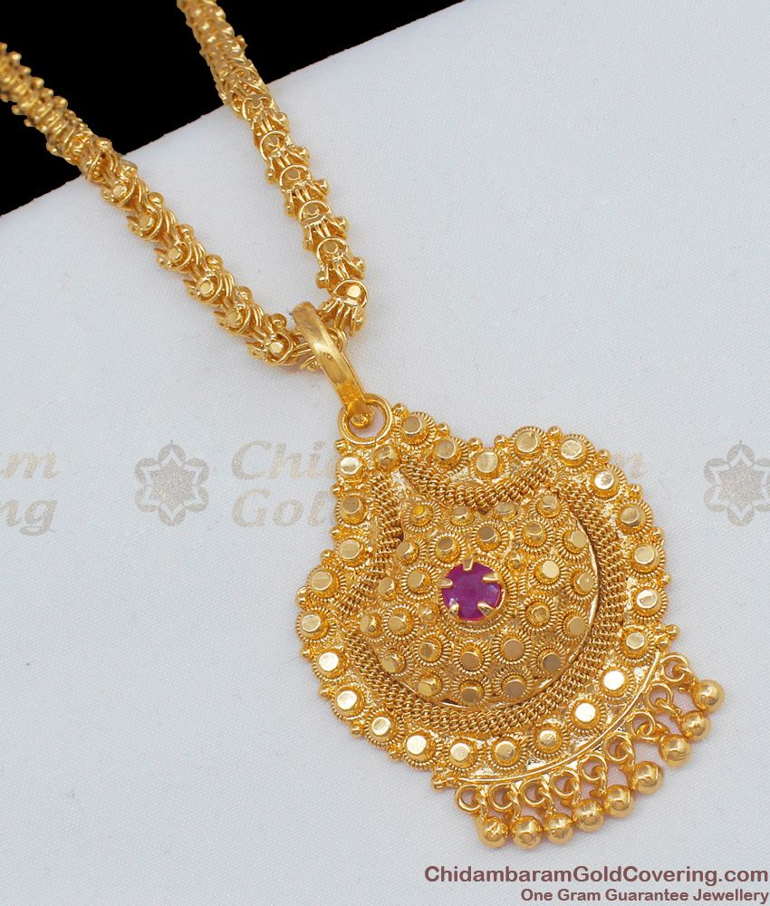 Fashion Dot Design Pattern Single Ruby Stone Gold Plated Dollar Chain BGDR584